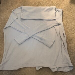 We The Free Pale Blue Ribbed Off-Shoulder Tunic Sweater